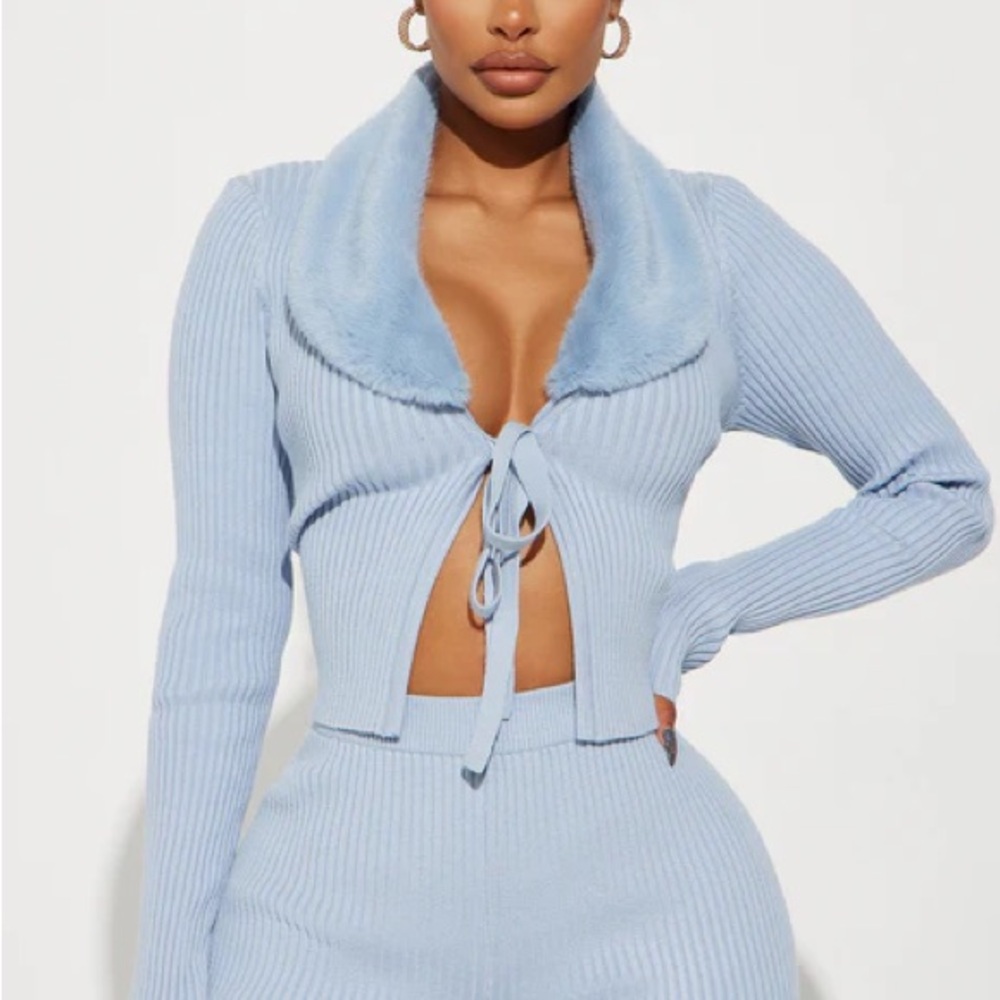 Light Blue Women's Ribbed 2pc Set - Picture 2 of 3
